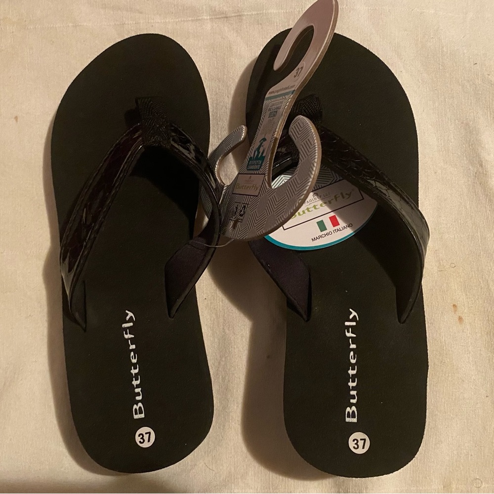 Women black thong slippers